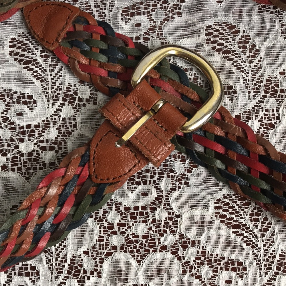 VTG Multi Color Braided Woven Leather Belt sz M-L